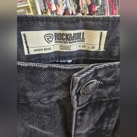 Rock & Roll Denim NWT Dark Wash High Rise Fringe Hem Cropped Straight Leg Wester - Picture 13 of 14